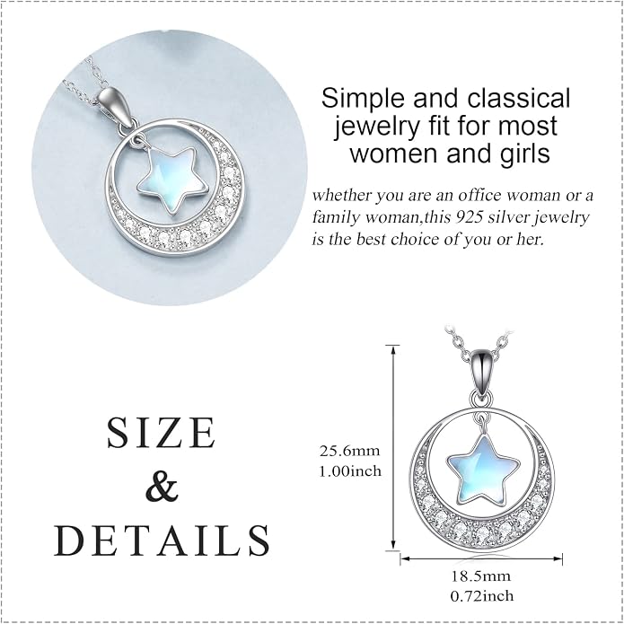 YAFEINI Moonstone Moon Necklace Sterling Silver Crescent Moon Pendant Necklace Jewelry Gifts for Women Teen Girls
