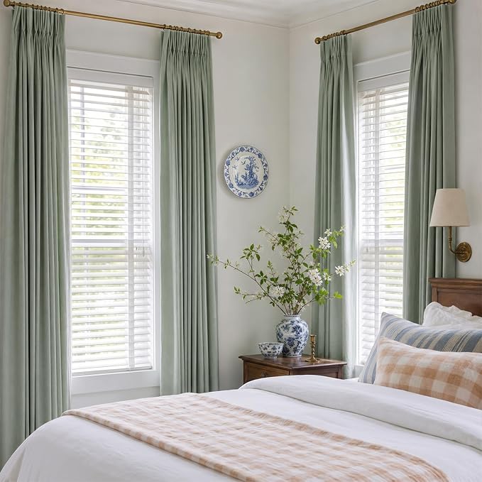CAPALOCA Pinch Pleated Curtains Blackout, Linen Blackout Curtains 84 inches Long 2 Panels Set for Bedroom, Thermal Insulated Pinch Pleated Drapes for Living Room, 40"W x 84"L (Pack of 2), Light Sage