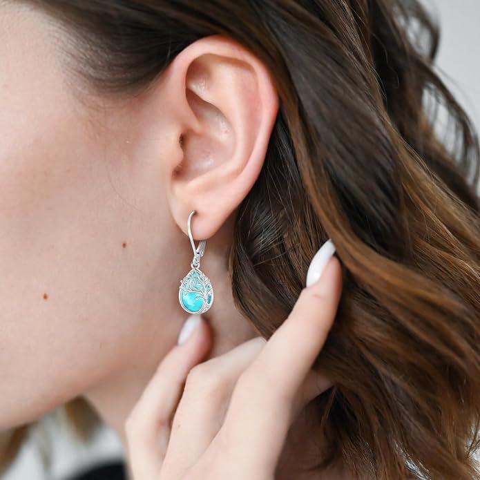 Tree of Life/Cat/Turtle/Butterfly/Flower/Celtic/Turquoise/Moonstone Dangle Earrings for Women Sterling Silver Cute Animals Drop Earrings Jewelry Gifts