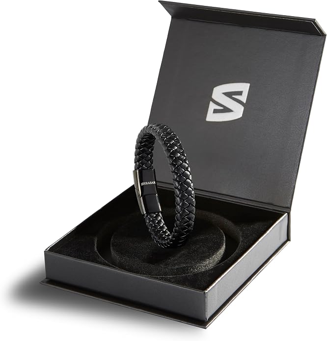 SERASAR | Premium Bracelet for Men in Genuine Black & Brown Leather | Magnetic Stainless Steel Clasp | Jewelry Box Included | Great Gift Idea