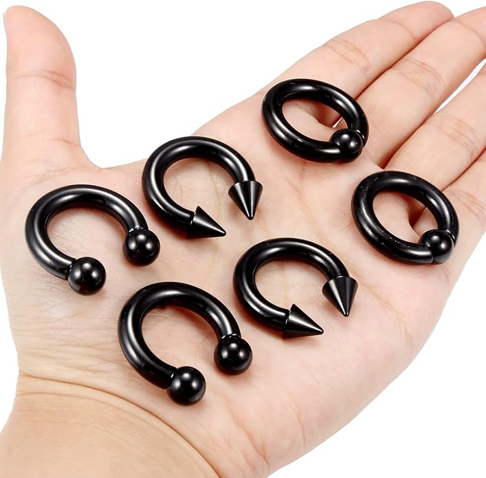 00G 0G 2G 4G 6G 8G 10G 12G 14G 16G Septum Rings Silver Black Surgical Steel Heavy Gauges Earrings Stretching kit Eyebrow Lip Septm Nose Rings Helix Tragus Daith Rook Earrings Hoops 10mm-19mm