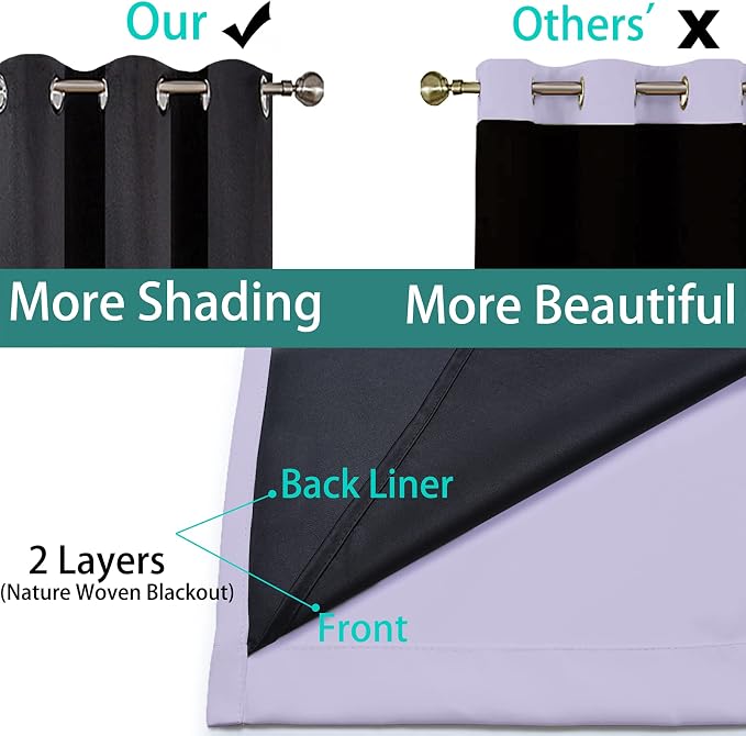 Yakamok 84 Inch Length 100% Blackout Curtains for Bedroom, 2 Thick Layers Thermal Insulated Grommet Total Blackout Drapes with Black Liner for Living Room (42Wx84L,Lilac, 2 Panels) | Blackout Curtain Panels for Bedroom, 2 Thick Layers Grommet Top Therm...