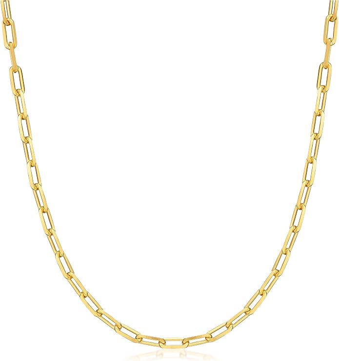 Barzel 18K Gold Plated Paperclip Necklace Chain 4MM - Made In Brazil