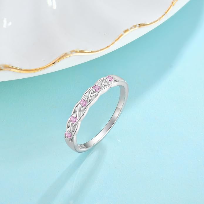Infinity Celtic Knot Ring 925 Sterling Silver Twisted Knot Birthstone Ring Statement Rings for Women Size 5-10