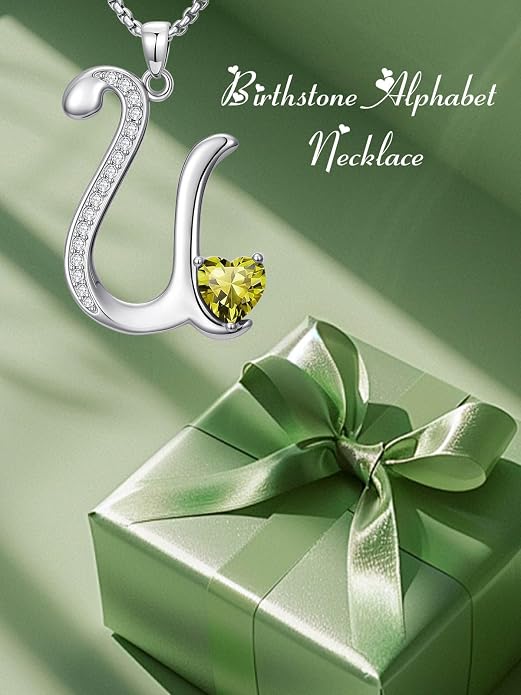 Birthday Gifts for Women Alphabet A to Z Initial Birthstone Pendant Necklaces for Women - 18k White Gold Plated Personalized Name Jewelry Anniversary Graduation Gifts for Wife Her Daughter Girlfriend(with Gift Box)