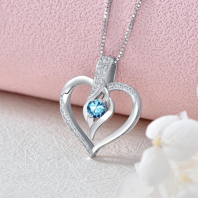 Birthstone Necklace Gifts for Women, 18K Gold-plated Sterling Silver Love Heart Necklace Durable Box Chain Women Jewelry Gifts for Her 20"