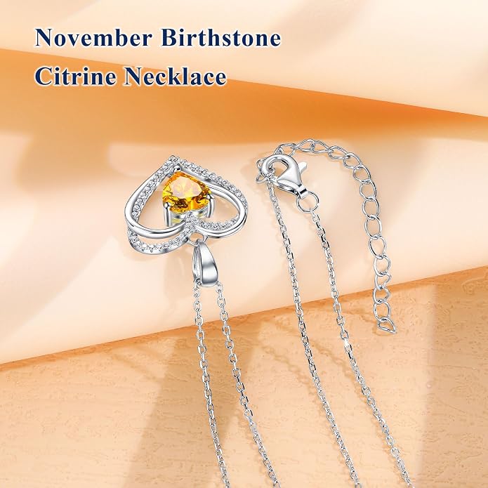 Anniversary Charm Necklace, Sterling Silver 14K Gold Plated Chain with Interlocking Heart Pendant Elegant Birthstone Necklaces for Women, Length 18"