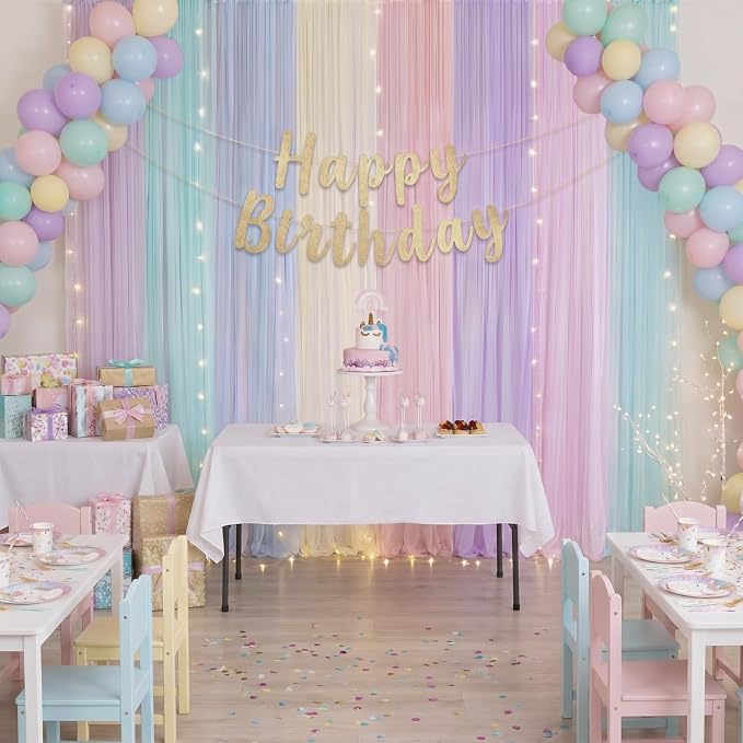 6 Panels,Pastel Rainbow Backdrop Curtains Sheer Curtain Panel,Bright Color | 59x86 Inch, Colorful Curtains Drapes for Kid, Unicorn Baby Shower, Birthday Party, Window Classroom Decoration, Photography