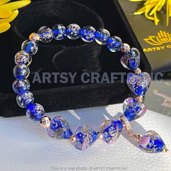 ARTSY Crafts Glow in the Dark Heart Shaped Glass Bead Bracelets & Necklaces, Handmade in USA