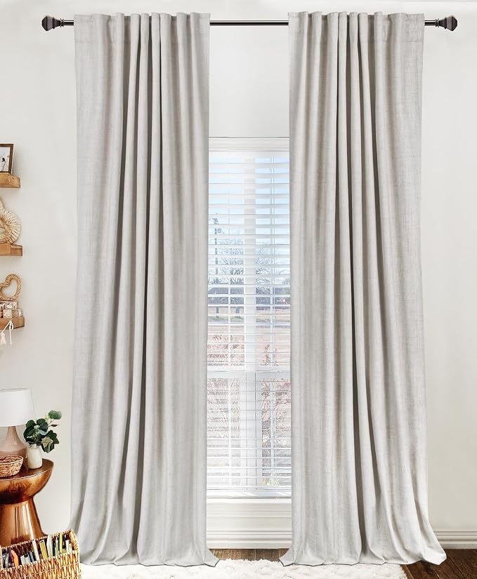 100% Blackout Shield Linen Blackout Curtains for Bedroom 102 Inches Long, Back Tab/Rod Pocket Living Room Drapes, Thermal Insulated Blackout Curtains 2 Panels Set, 50" W x 102" L, Beige