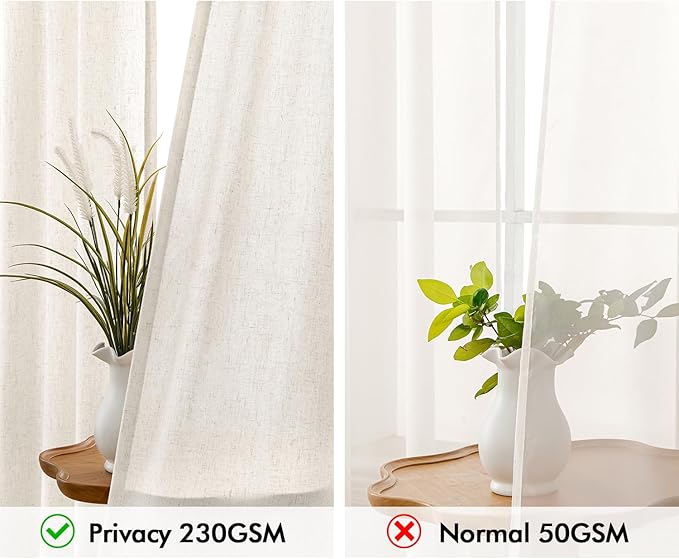 MIULEE Non-See-Through Privacy Linen Curtains 52W x 96L Inch Natural White | 2 Panels, Light Filtering, Semi Sheer Window Curtains, Farmhouse Textured, Back Tab Drapes for Bedroom Living Room