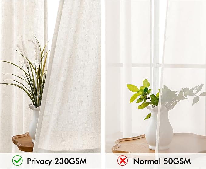MIULEE Non-See-Through Privacy Linen Curtains 52W x 98L Inch Natural White | 2 Panels, Light Filtering, Semi Sheer Window Curtains, Farmhouse Textured, Back Tab Drapes for Bedroom Living Room