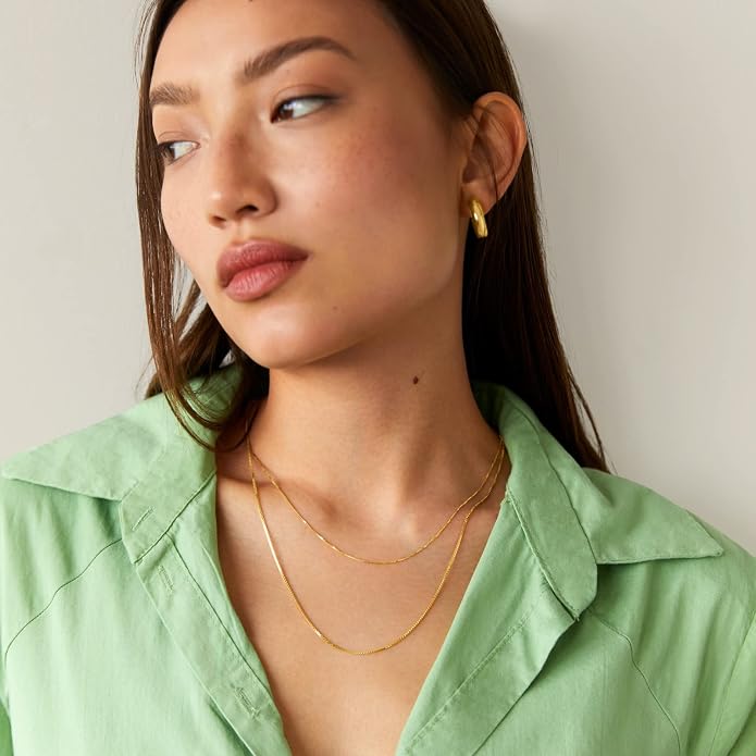 PAVOI 22K Gold Plated Chain Necklace For Women | Italian Solid 925 Sterling Silver Necklace for Men | Cuban Link, Rope, Snake & Rope Diamond-Cut Herringbone | Trendy Unisex Jewelry