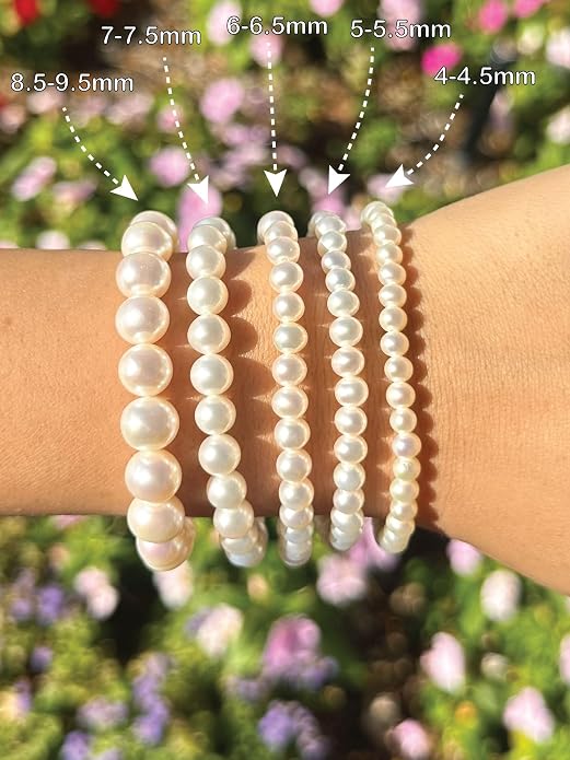 Blue Ocean Pearls Round Freshwater Cultured Pearl Bride & Bridesmaid 8" Stretch Strand Bracelet - Choice of Pearl Size and Color