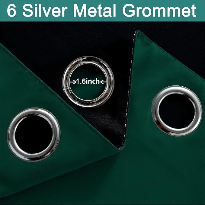 Yakamok Dark Green 100% Blackout Curtains 84 Inches Long 42" Wide 2 Panels | Blackout Curtain Panels for Bedroom, 2 Thick Layers Grommet Top Thermal Insulated Drapes with Black Liner for Living Room