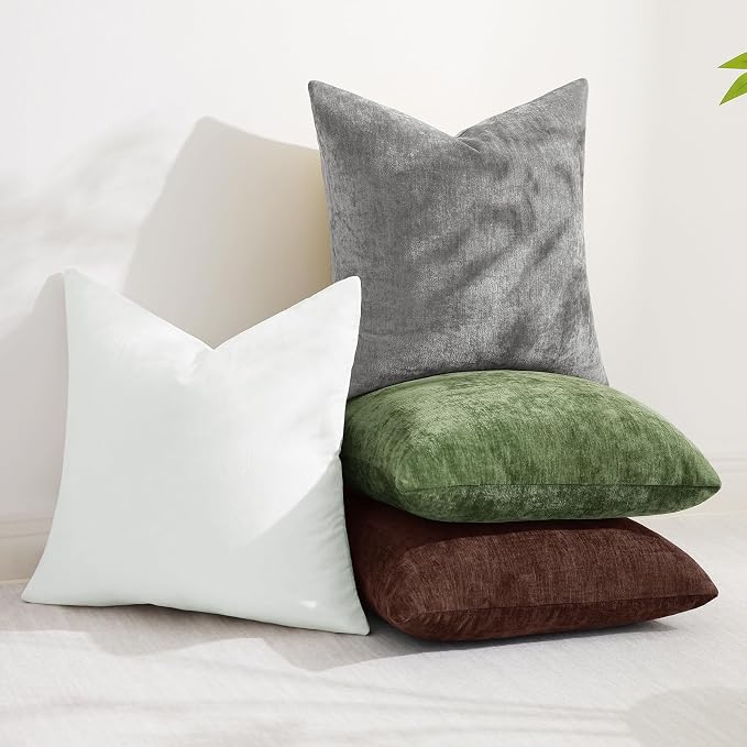 decorUhome Soft Chenille Dark Grey Throw Pillow Covers 18X18 Set of 2 | Decorative Fall Couch Pillow Covers Solid Dyed Accent Modern Farmhouse Neutral Square Pillow Cases for Sofa