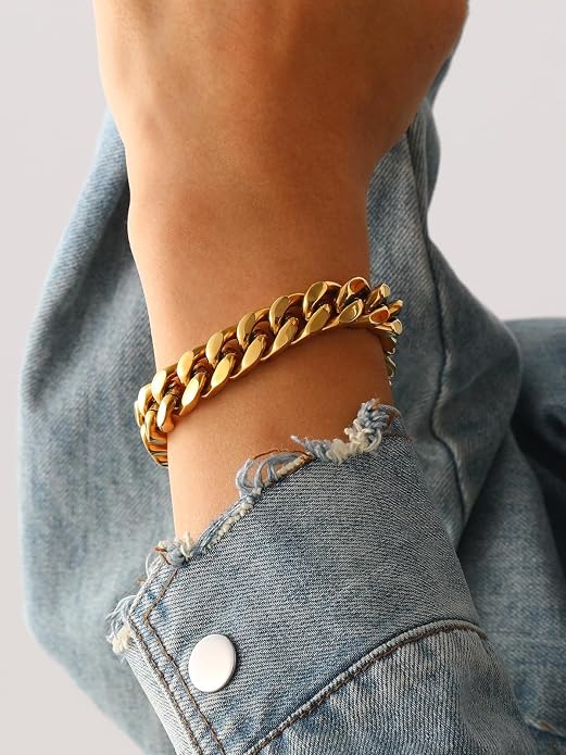 U7 Cuban Link Bracelets for Men Stainless Steel Wrist Bracelet Silver Black Gold Cuban Hand Chain Bracelet for Mens Women, 5/7/9/12mm Width, 7.5/8.3/9 Inch Length Classic Jewelry with Box Packed