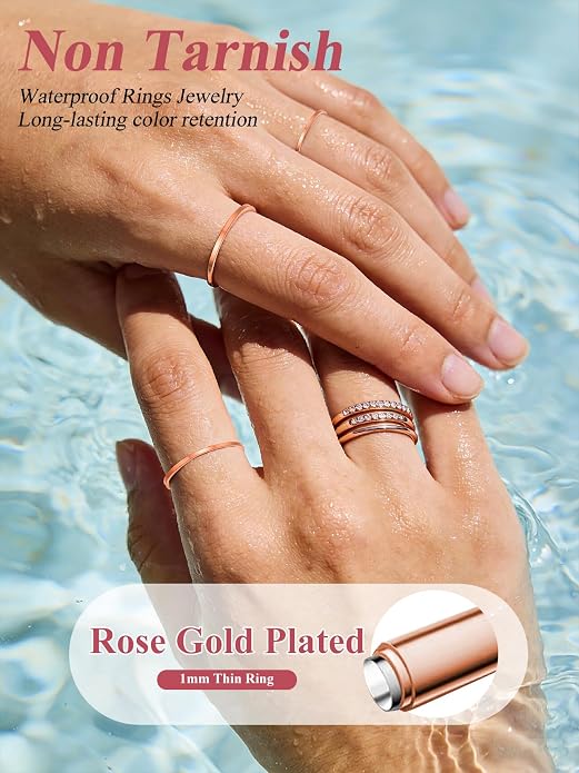 FOCALOOK 28 PCS Knuckle Ring Set 1MM Stainless Steel Women's Thin Plain Band Stacking Midi Finger Rings Set Comfort Fit Silver/Black/Gold/Rose Tone Size 4-10