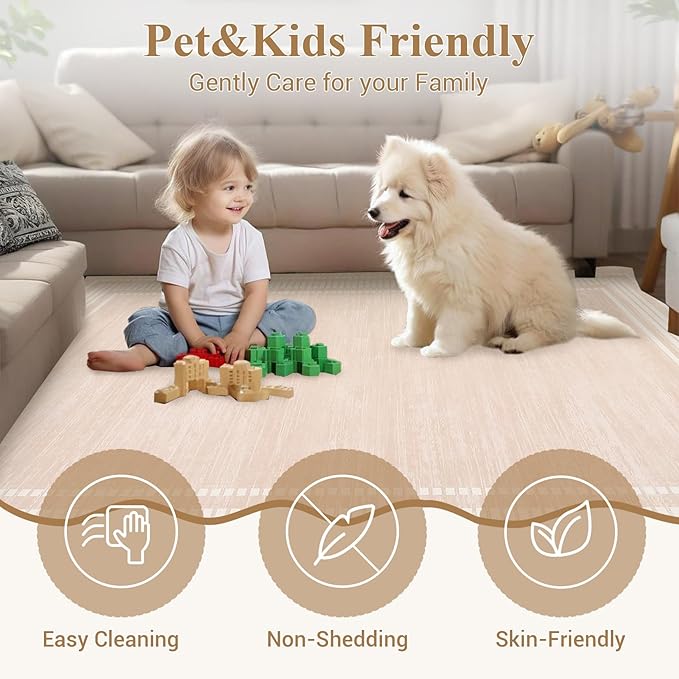 Garvee Washable Rug 8x10 Area Rugs for Living Room Bedroom, Non Slip Low Pile Solid Neutral Soft Carpet, Modern Scalloped Pattern, Faux Wool Floor Mats for Dining Room Home Office, Natural Ivory | Rugs for Living Room, Non-Slip Soft Carpet for Bedroom,...
