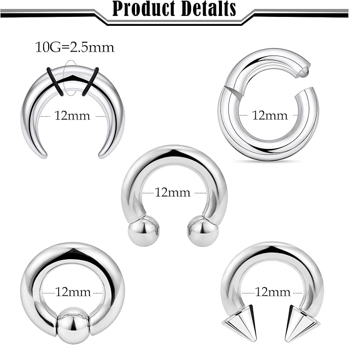 Septum Rings 16G 14G 12G 10G 8G 6G 4G 2G Surgical Steel Septum Stretching Kit Septum Pincher Tapers Gauge Kit Nose Ring Hoop Horseshoe Helix Tragus Daith Rook Piercing Jewelry for Women Men