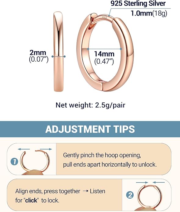 PROSTEEL Hoop Earrings for Women, Huggie Hoop with 925 Sterling Silver Post, 8/10/12/14/16/18/20mm Small Huggie Hoops, 14K Gold Plated/Silver/Black/Rose Gold Hypoallergenic Earrings Jewelry