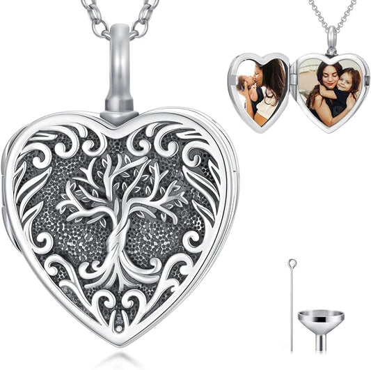 PELOVNY Urn Necklaces for Ashes of Loved Ones 925 Sterling Silver Personalized Heart Locket Urn Necklace Cremation Keepsake Memorial Jewelry Gifts for Women Men