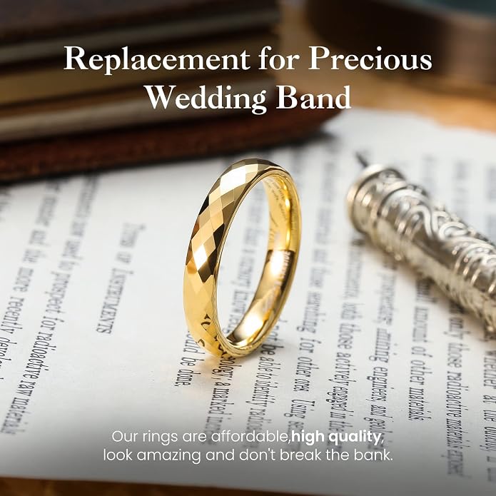 King Will Tungsten Carbide Wedding Ring for Men Women Promise Ring for Couple 2mm/4mm/6mm Black/Silver/Gold/Rose Gold Multi-faceted Shining Luster High Polished Wedding Band Comfort Fit