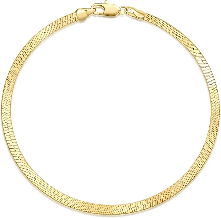 14K Gold Anklets for Women 14K Gold Ankle Bracelets for Women Snake Anklet Bracelets for Womens Glow with Soft Understated Sheen Herringbone Anklet for Womens