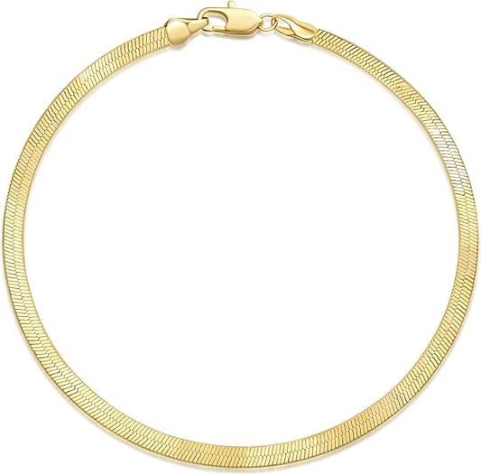 14K Gold Anklets for Women 14K Gold Ankle Bracelets for Women Snake Anklet Bracelets for Womens Glow with Soft Understated Sheen Herringbone Anklet for Womens
