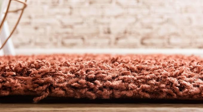 Unique Loom Solid Shag Collection Area Rug (2' 7" x 10' Runner, Terracotta) | Modern Solid rug, stain and water resistant, doesn't shed, easy to clean, kid and pet friendly. Ideal for the bathroom.