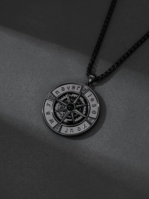 POIUY Graduation Gifts for Men, Compass Necklace, 18k White & Black Gold Plated - Compass Pendant, Graduation Jewelry, Anniversary Birthday Gift for Graduates College Students Son Brother Him