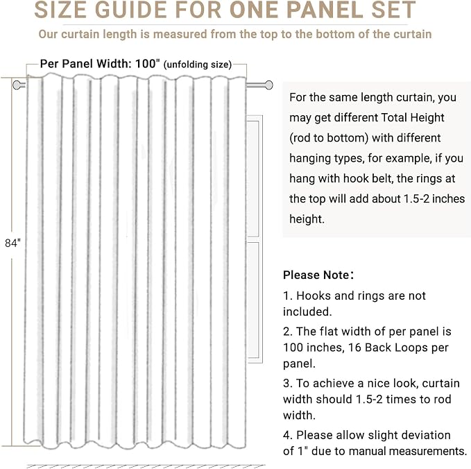 100% Blackout Shield Linen Blackout Sliding Door Curtains for Living Room, Back Tab/Rod Pocket Thermal Insulated Curtains for Sliding Glass Doors, 1 Panel Set, 100" W x 96" L, Cream