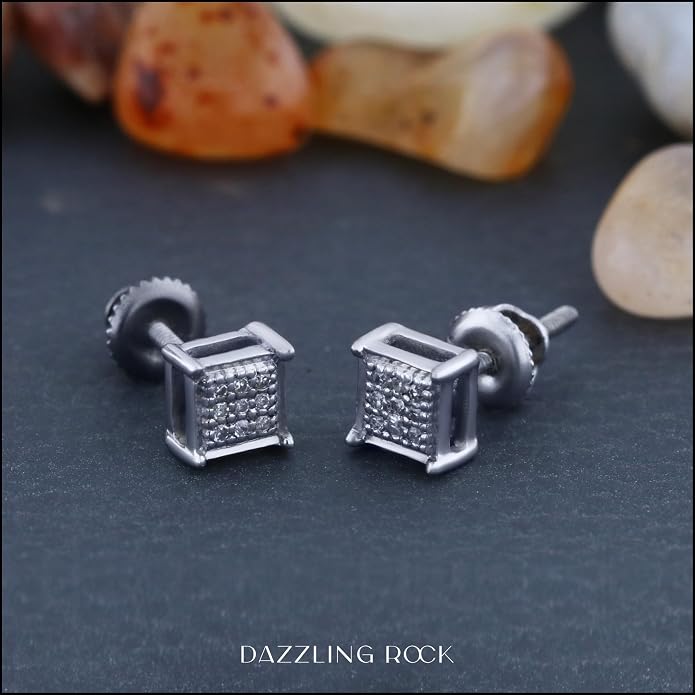 Dazzlingrock Collection 0.10 Ctw Natural Round White Diamond 4.5mm Square Micropave Hip Hop Studs, Unisex Design Ladies,Mens Real Diamond Earrings
