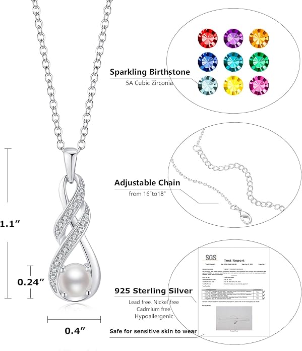 Birthstone Necklaces for Women 925 Sterling Silver Infinity Pendant Created Gemstone Jewelry for Her, 16"+2"