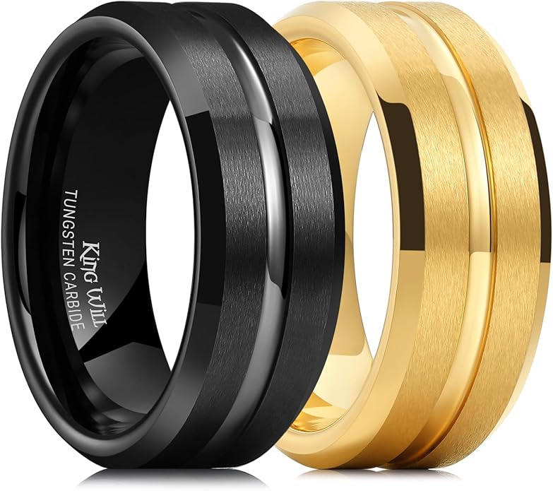 King Will Tungsten Carbide Wedding Band for Men Women-6/8/10mm Width Multicolor Available with Grooved Center Wedding Ring Suitable for Work, Gym Comfort Fit Size 4-16