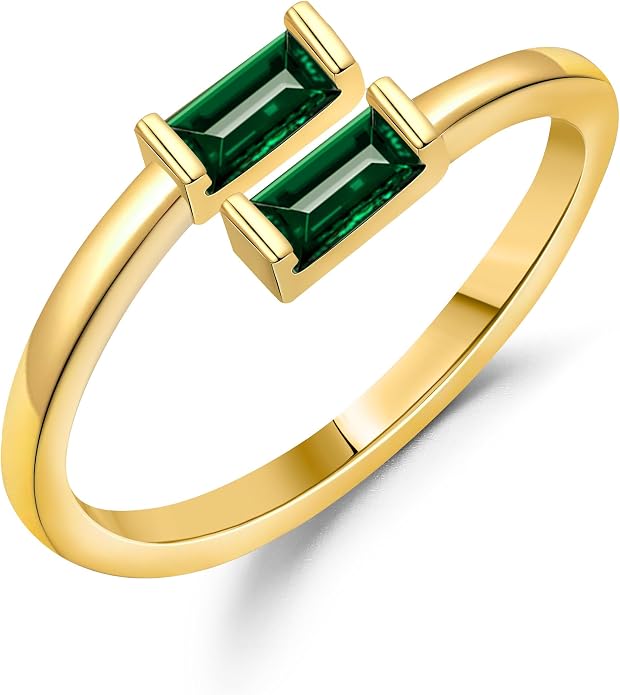 JSJOY Birthstone Rings for Women Dainty Emerald Blue Ring Birthday Gifts for Mom Her Gemstones CZ Ring for Teens Gold Rings That Don't Tarnish Adjustable Ring Jewelry Gifts