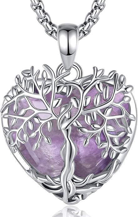 Vito Tree of Life Necklace for Women Men, Silver Plated Copper Teardrop Moonstone/Obsidian/Turquoise/Amethyst/Malachite Crystal Tree Necklace Protection Energy Amulet Jewelry Gift for Mom Wife, 20+2"