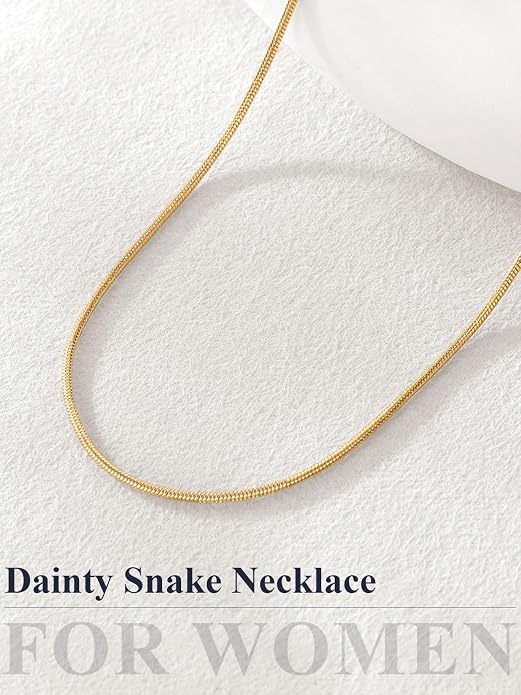 U7 Snake Necklace for Women 14K Gold Plated/Silver/Rose Gold/Black Chain Necklace Hypoallergenic, Stainless Steel Tiny Snake Chain Necklace 1/1.2/1.5/2MM, 14-30" Adjustable Minimalist Gift