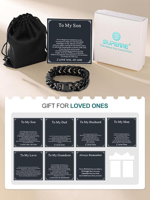 Supcare Unique Anniversary Birthday Valentines Fathers Day Stainless Steel Cuban Link Bracelets for Men Him, To My Man Dad Husband Love Always Remember Wrist Chain Bracelet Jewelry Gifts