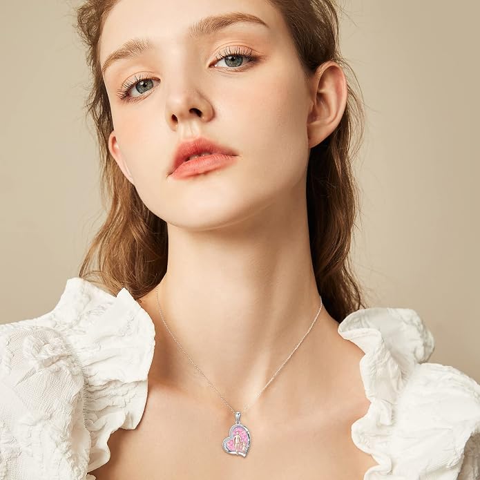PROESS S925 Sterling Silver Daughter Heart Pendant Necklace from Dad Mom I Love You Forever Jewelry