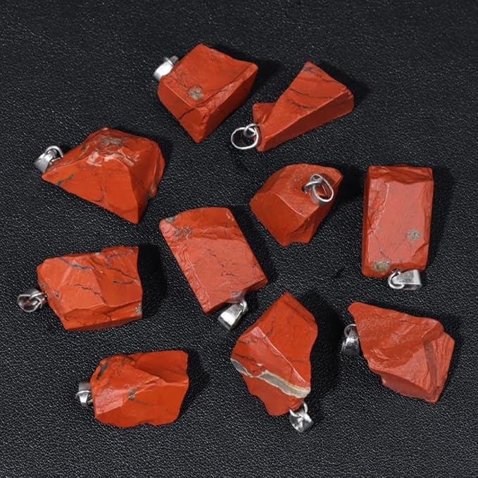 10pcs Irregular Raw Natural Red Stone Rock Pendant Healing Crystal Chakra Gemstone Charm for Jewelry Making DIY Necklace Earrings Accessories Reiki