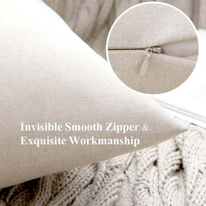 MIULEE Pack of 2 Decorative Outdoor Solid Waterproof Throw Pillow Covers Euro Sham Faux Linen Garden Farmhouse Cushion Cases for Patio Tent Balcony Couch Sofa 26x26 Inch Beige