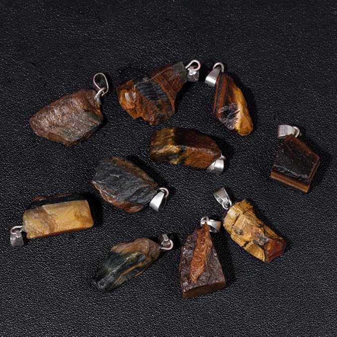 10pcs Irregular Raw Natural Tiger Eye Rock Stone Pendant Healing Crystal Chakra Gemstone Charm for Jewelry Making DIY Necklace Earrings Accessories Reiki