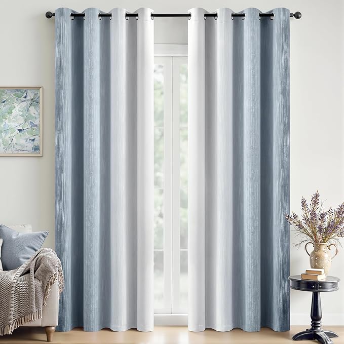 MIULEE Chambray Blue and Greyish White Ombre Blackout Curtains, Full Room Darkening Thermal Insulated 90 Inches Long Drapes for Bedroom/Living Room Grommet Window Treatments Modern 52Wx90L, Set of 2