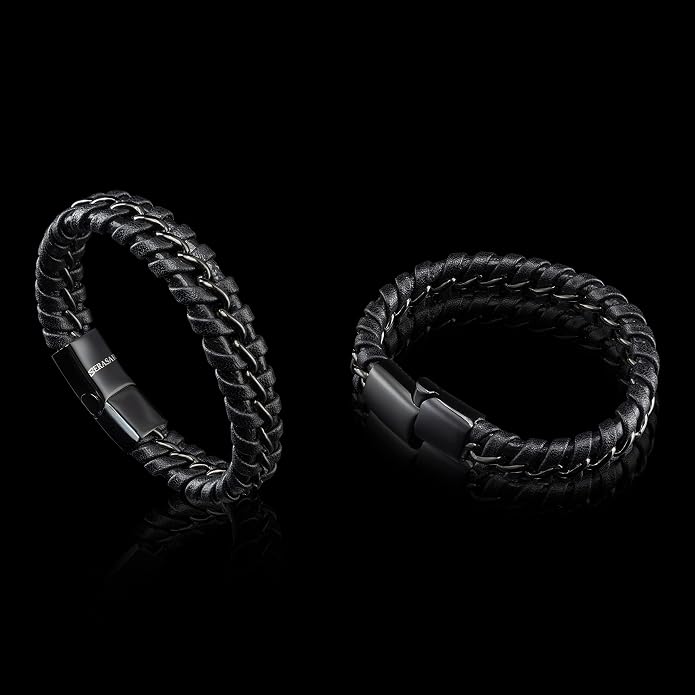SERASAR Premium Leather Bracelet Men | Stainless Steel Magnetic Clasp | Three Colors | Jewelry Box Included