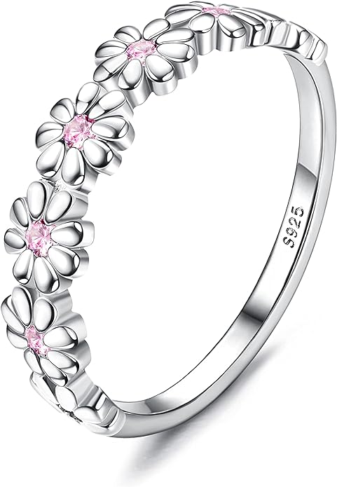 MILACOLATO 925 Sterling Silver Ring for Women, 18K Gold Plated Cubic Zirconia Daisy Flower Promise Rings for Her, Sunflower Stacking Statement Wedding Band Ring Size 5-11 (Anniversary/Valentine's/Mothers Day Jewelry Gifts)