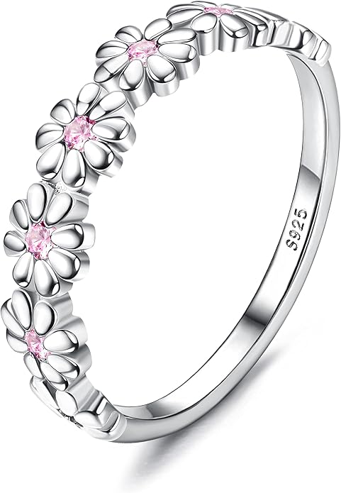 MILACOLATO 925 Sterling Silver Ring for Women, 18K Gold Plated Cubic Zirconia Daisy Flower Promise Rings for Her, Sunflower Stacking Statement Wedding Band Ring Size 5-11 (Anniversary/Valentine's/Mothers Day Jewelry Gifts)