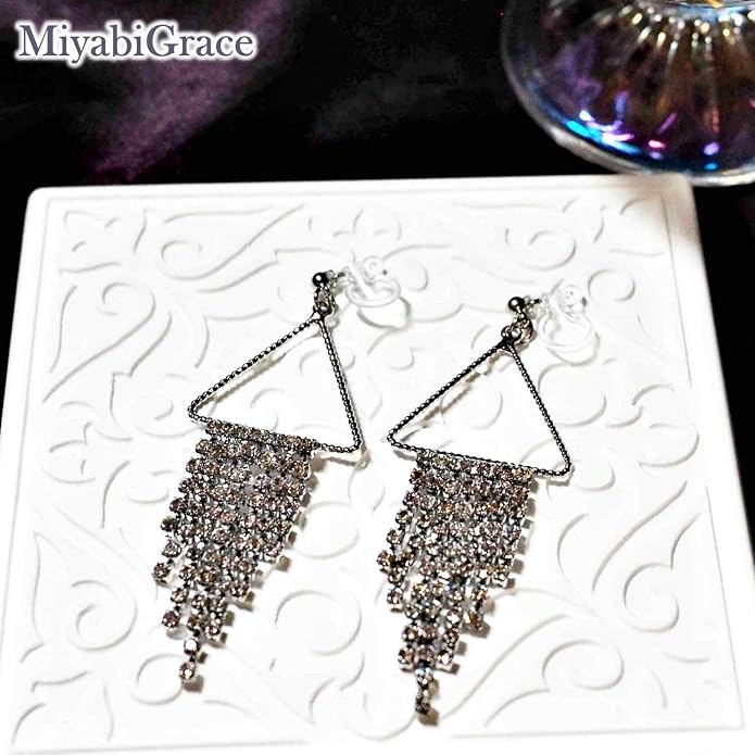 Dangle Silver Invisible Clip On Earrings for Women Not Pierced Gold Crystal Rhinestone Comfortable Hoop Fringe Long Chain Clip On Earrings