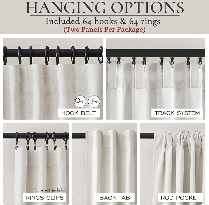 Extra Wide 100 Inch Blackout Curtains 108 Inches Long for Living Room,Rustic Boho Room Darkening Textured Linen Pleated Office Insulated Ceiling Large Heavy Window Drapes (100"W x 108"L 2Panels Birch)