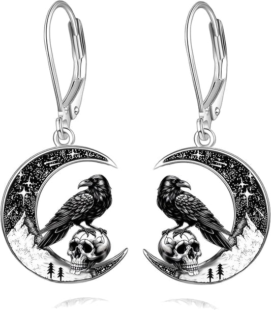 Black Cat/4th of July/Bat/Spider/Pumpkin/Wolf/Bunny/Sun and Moon/Turtle/Raven 925 Sterling Silver Leverback Dangle Earrings Moon Gothic Christmas Earrings Jewelry Gift for Women